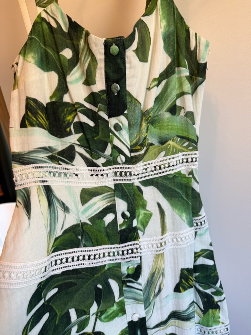Tropical Green Leaf Print Button-Front Dress